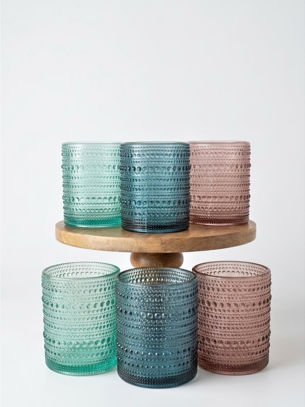 Pottery Barn Jupiter Beaded Tumblers Set Of 6 Aqua Pink Blue Short 10 oz.